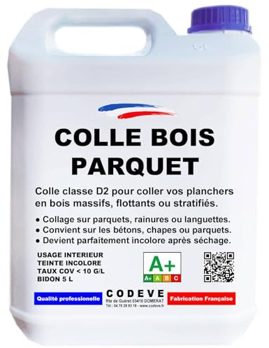 Colle Parquet - 4x5 L - Codeve Bois - Intérieur - Pour L'assemblage De Votre Parquet, Plancher, Escalier Ou Autre Sol En Bois.