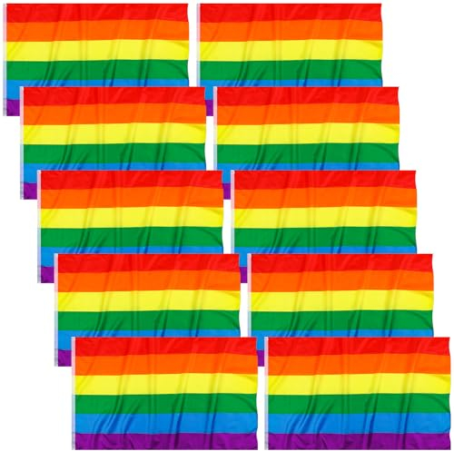 Fanfanwin 10 Stück 91 x 152 cm große Pride-Flaggen, Gay-Flaggen, Regenbogen-Flaggen, lebendige Farben und lichtbeständig, LGBTQ-Community-Banner, LGBT Pride, Segeltuchkopf und doppelt genähte Flaggen
