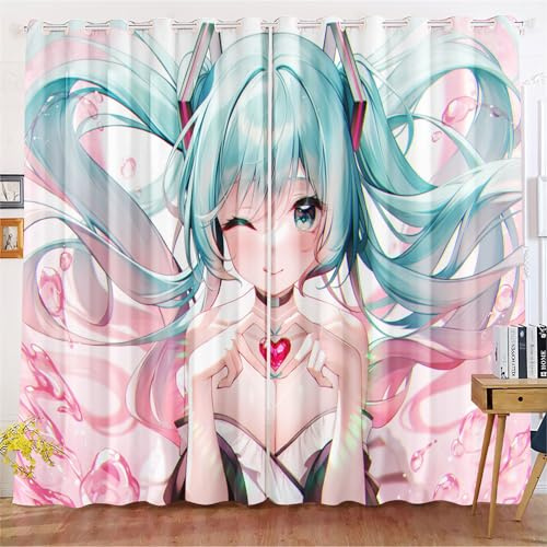 KIDSLOVE Anime Verdunkelungsvorhänge Anime Mädchen Blickdicht Vorhänge Cartoon Manga Japanisch Verdunkelungsvorhang Für Schlafzimmer Kinderzimmer (1,280x180cm(BxH)/ 140x180cmx2)