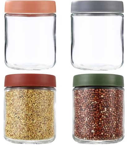 HAOYULUO Lot de 4 Bocaux en Verre à Visser, 500 ml Pot de Yaourt en Verre avec Couvercle, Adaptés aux Flocons d'avoine, Salades, Yaourts, Puddings.