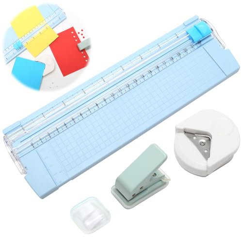 Lot de 3 Coupe Papier pour Travaux Manuels, Massicot Papier A4 avec Lame de Rechange, Couper Coins Arrondis et Perforatrice à Papier Monotrou de 3 mm pour Papier, Photo, Carte