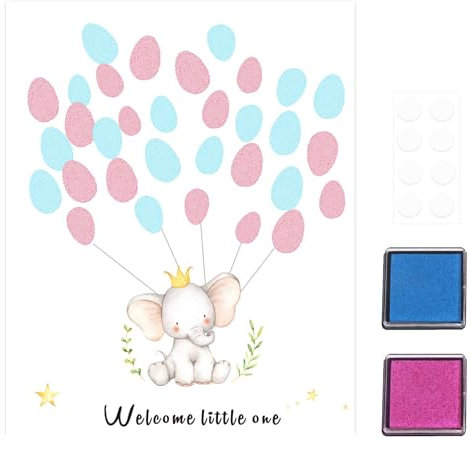 Gender Reveal Party Fingerabdruck Baum,Baby Shower Gästebuch Party Ideen, Fingerabdruck-Baum-Leinwand,Elefanten-Thema,Fingerabdruck,Babyparty, Gästebuch,Gender Reveal Keepsake Game