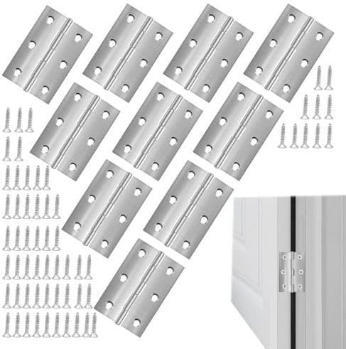 Door Hinges,10 Pcs Butt Hinges 44mm Hinges with 6 Mounting Holes 60 Screws,Small Hinges Stainless Steel Door Hinges Internal for Cabinet,Door,Cupboard,Hinges for Wood Closet Box Crates Windows
