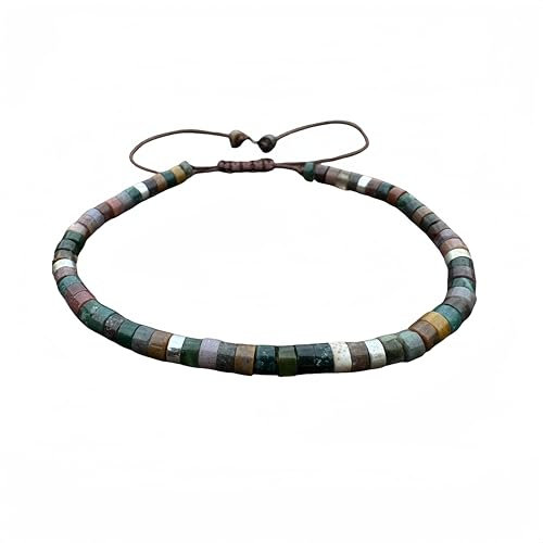 Beaded Bracelets,Natural 4 Mm Indian Agate Bracelet,Adjustable Rope Beaded Bracelets,Protection Spiritual Amulet Lucky Charms Bracelets Gifts for Men Women