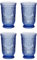Tumbler Glasses Set of 4 Vintage Style Drinking Glasses with Embossed Mandala Design Turquoise, Purple Blue & Amber Highball Glasses with Footed Bases Drinking Glass Set (Blue)