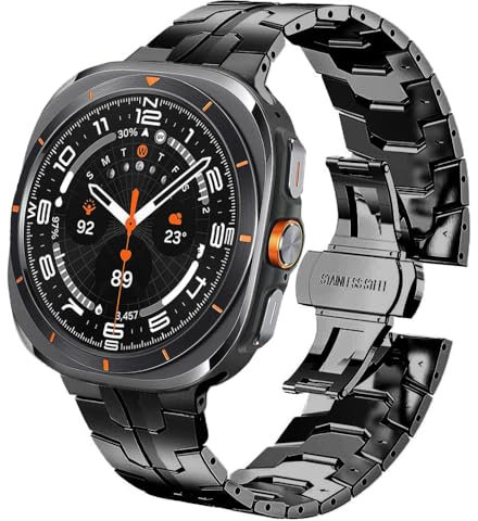 DEALELE Strap Compatible with Samsung Galaxy Watch Ultra 47mm (2025/2024), Thin Mechanical-style Iron Man Stainless Steel Metal Bands for Galaxy Watch Ultra 2 / Ultra 47mm Women Men, Black