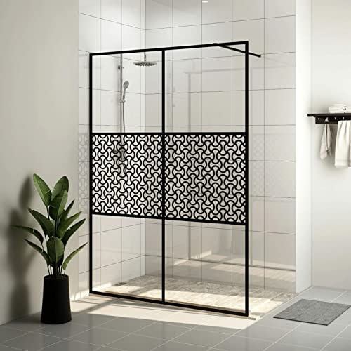 IKAYAA Mampara Ducha Fija 140x195 cm - Mamparas de Ducha Transparentes - Mamparas de Ducha Fija con Cristal Templado 5 mm - Mampara Fija Vidrio ESG Transparente y Negro