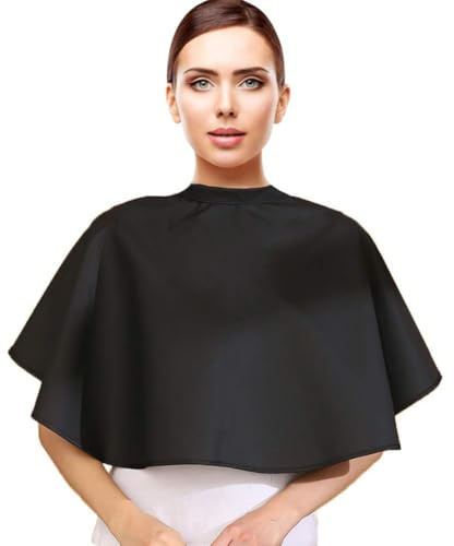 WeddHuis Wasserfester Make-up-Umhang Kurzbluse für Schönheitssalons Kamm-Bart-Schürze Styling Shampoo-Umhang für Make-up Artist Kosmetiker (Schwarz)