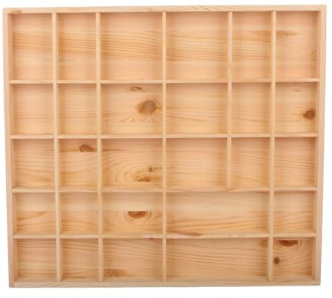 SEVICO Großer Setzkasten aus Holz für Sammelgegenstände Sammelbox Wandregal Holzregal mit 28 Fächer 45 x 40 x 4 cm Beige | Perfekt für Decoupage, Lagerung, Dekoration