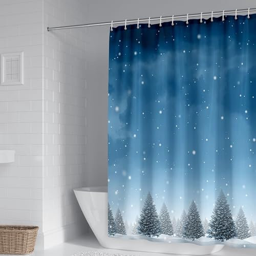Calefee Rideau de Douche 200 cm Hauteur, Rideaux de Douche en Polyester Motif Neige Et Arbres, Rideaux de Douche Anti Moisissure avec Oeillets