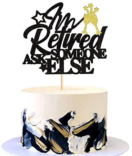 Blumomon 1Pack Black Glitter Happy Retirement Cake Topper Retirement Cake Decoration Picks for Retired Party Cake Decoration Party Supplies