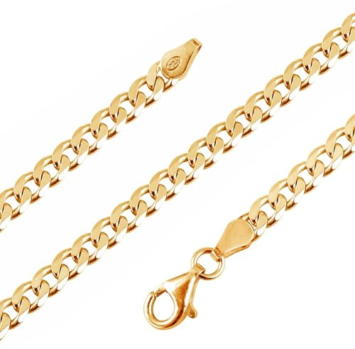 Avesano Panzerkette vergoldet 925 Silber Herren Kette 4,3 mm Goldkette 42-5 | goldene Männer Halskette Silberkette 24k vergoldete in den Längen 45 50 55 60 cm verfügbar