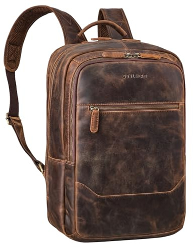 STILORD Reece Leather Laptop Backpack XL Vintage Business Bag City Backpack Daypack DIN A4 Folder for School Office Uni Rucksack in Genuine Leather Colour:Soria - Brown