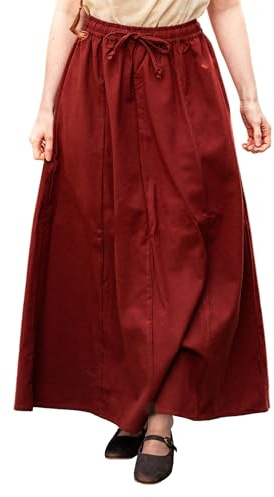 Leonardo Carbone® Damen Rock Smilla | Elastischer Bund | Fließender Schnitt | Karneval, Halloween, Cosplay, LARP, Mittelalterrock, Kostüm, Gewand | 100% Baumwolle Rot L/XL
