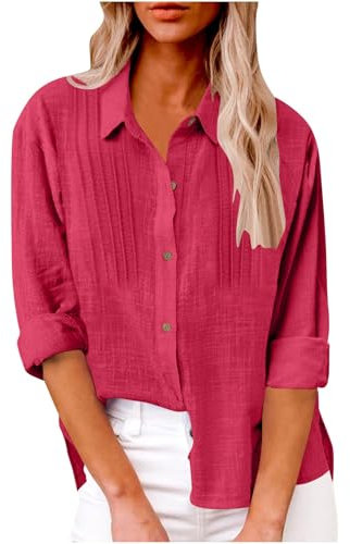 My Orders Women's Cotton Linen Shirts UK 2025 Spring Summer Long Sleeve Button Down Lapel Neck Blouse Dressy Trendy Pleated Solid Color Tops Casual Loose Fit Roll Up Sleeve Shirts