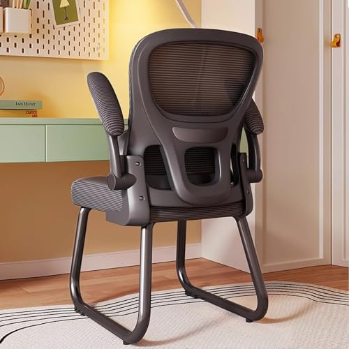 Chaise de Bureau Sans Roulettes, Chaise Bureau Ergonomique, Fauteuil Bureau en Maille, Siege Gaming, Chaises Travail avec Support Lombaire, Convient pour Maison, Salle d'attente, Réception(Black)