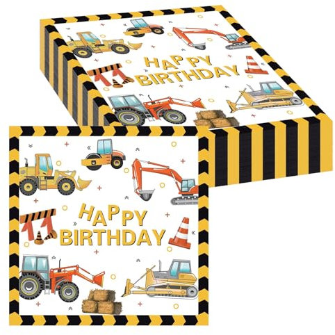 24 Stück Bagger Servietten, 33x33cm Bagger Servietten Deko Kindergeburtstag, Servietten kindergeburtstag Baustelle, Servietten Traktor Kindergeburtstag Deko, Servietten Geburtstag Jungen Mädchen