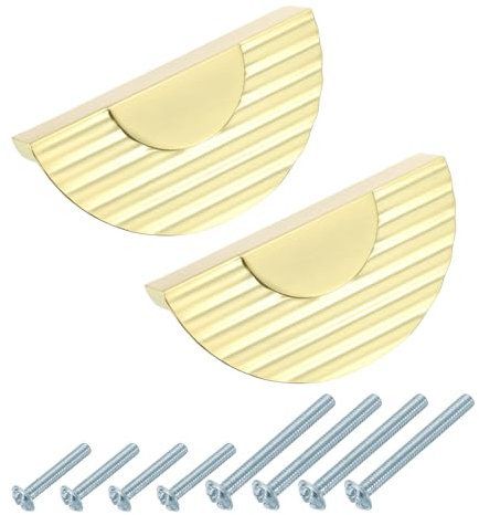sourcing map 2 Pack Half Moon Cabinet Pull, 2.52 Hole Center Semicircle Drawer Pulls Zinc Alloy Cabinet Handles for Kitchen Cupboard Dresser Cabinet Hardware, Gold Brushed