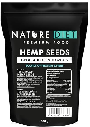 Nature Diet Hemp Seeds | 500 g | Hulled | High in Protein & Fibre | Vegan, Gluten-Free & Lactose-Free | Ideal for Keto, Smoothies & Baking