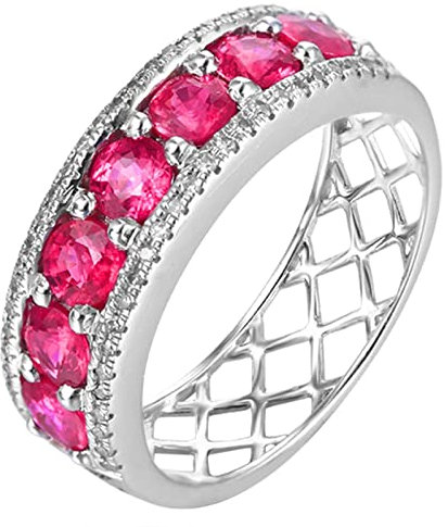 KnBoB 18K Weißgold Ring für Damen, 1.49ct Labor Erstellt Rubin mit 0.15ct Moissanit Hohl Mode Ringe Größe 65 (20.7)