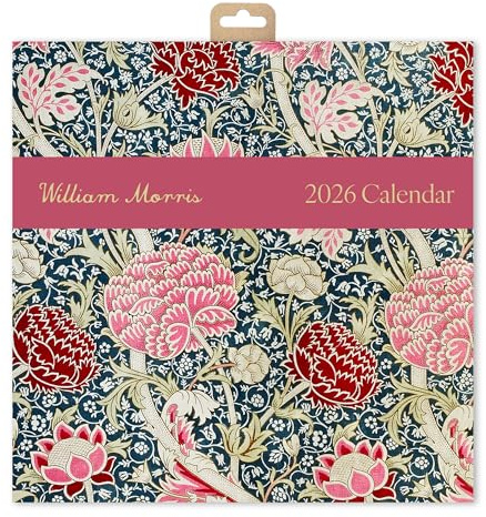 William Morris Wandkalender 2026, quadratisch, Monatsplaner mit klassischen Mustern wie Erdbeerdieb, Cray, Weidenzweig und mehr