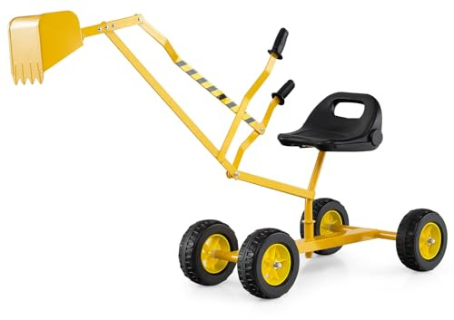 GOPLUS Juguete Excavadora para Niños, Juguete Construcción de Metal con Asiento Giratorio de 360°, Grúa Excavadora, Juguete de Arena para Playa Arena Tierra Nieve, para 3+ Años (Amarillo)