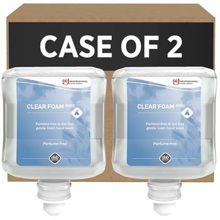 SC Johnson Professional Clear Foam Pure Hand Wash Refill, 2 x 1 Litre | Two 1 litre perfume-free, dye-free foam soap cartridges; Washes away 99% of dirt and germs, for professional use only