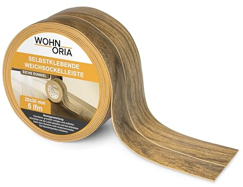 Wohnoria 5 m Weichsockelleiste 30 x 20 mm Eiche Dunkel Sockelleisten Knickleiste Winkel selbstklebend