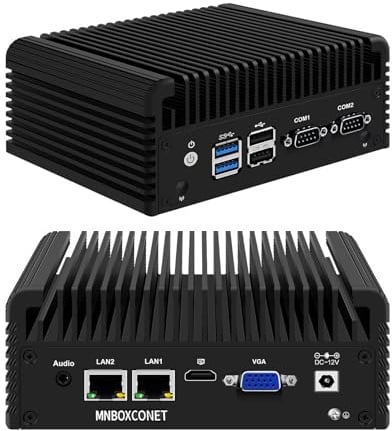 MNBOXCONET Lüfterloser Mini PC Industrie Celeron N2840, 2 x RS232 serielle Schnittstellen, 2 x 1000M Gigabit-LAN, Micro Computer, 8 GB RAM, 64 GB SSD, VGA+HD, WiFi/BT, SIM Slot