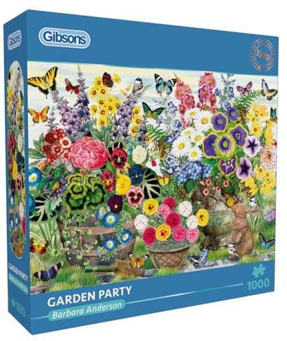 Gibsons Garden Party 1000 Piece Jigsaw Puzzle for Adults - Beautiful Blooms & Butterflies Artwork by Barbara Anderson - Premium Sustainable Puzzle Made in the UK/EU - Great Gift Idea