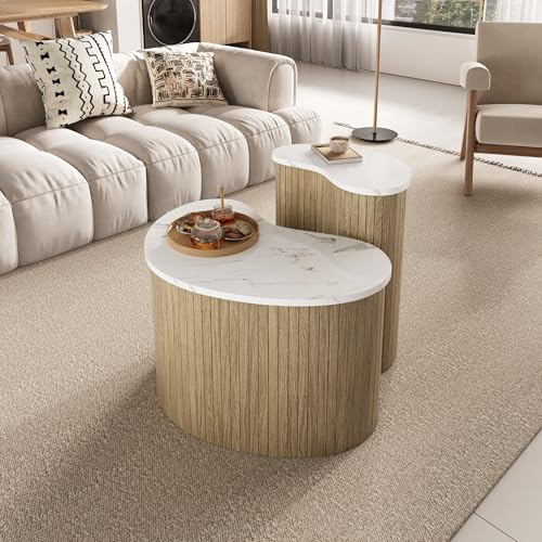 Rosebibi Moderner minimalistischer Couchtisch, Marmormaserung, Holzmaserung, Beistelltisch im skandinavischen Stil, multifunktionaler Wohnzimmertisch