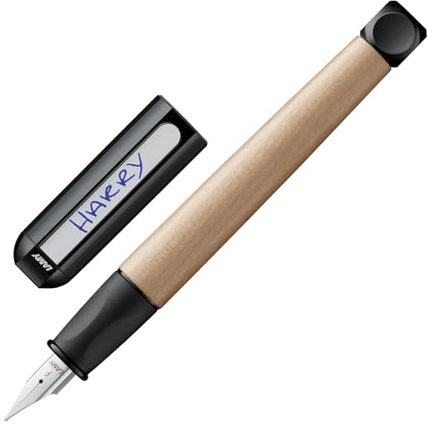 Lamy abc Füller - kindergerechter Schreiblernfüller mit ergonomischem Griff & polierter Stahlfeder - robustes Ahorngehäuse - inkl. Tintenpatrone T 10 blau (Feder Fein, black)