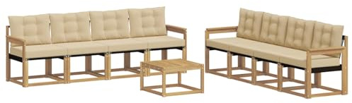 vidaXL Outdoor-Sofagarnitur mit Kissen 9 pcs Weiß und Beige, Moderne Garten-Couch, tolles Set für Bequeme Lounge, langlebige Möbel, stylische Terrasse