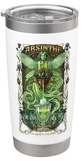 Absinthe Set with Glass, Spoon and Fountain Stainless Steel Insulated Tumbler
