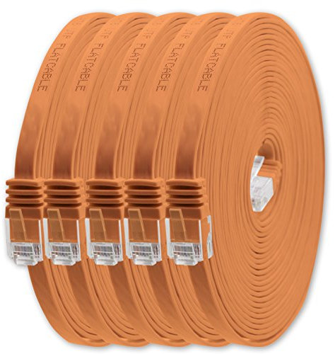 1aTTack.de 20m - orange - 5 Stück - Cat.6 Flaches Netzwerkkabel Cat6 Flachkabel Ultra Flach Cat.6 Patchkabel 1000 Mbit/s Gigabit LAN (RJ45) Flach Slim Micro