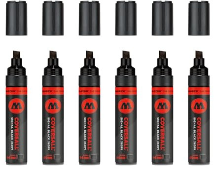 Molotow Masterpiece Coversall Permanentmarker 360PI (Strichbreite 4-8 mm, Spezialtinte mit synthetischem Bitumen, hochdeckend, schnell trocknend, glänzend, nachfüllbar) 6 Stück signalschwarz