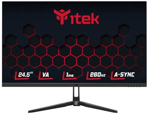 Itek monitor GGF - 24.5 Piatto, 1920x1080 FHD, Pannello VA da 260Hz, Risposta 1ms, Collegamenti HDMI e DP, HDR, RGB, Adaptive Sync
