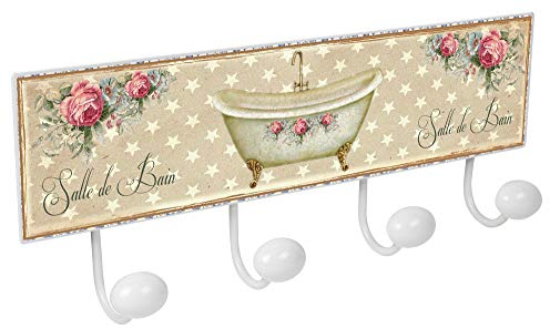 Lashuma Garderobenleiste Bad Wohnzimmer, Große 4er Haken Garderobe, Blechschild Hakenleiste Luxusbad 40x15,5 cm