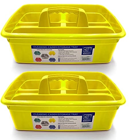 Cleaning Caddy Tray Box Housekeeping Cleaners Tote Tray Basket with Handle Carry Grips - Ideal Under Sink Kitchen Storage Caddy for Cleaning Products Cleaners Carrier Tool Organiser (Yellow 2 Pack)