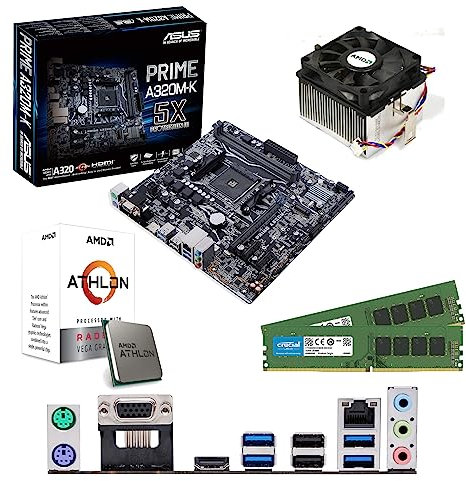 AMD Athlon 3000G 3.5GHz Dual Core Four Threads CPU, ASUS Prime A320M-K Motherboard & 16GB 3200MHz Crucial DDR4 RAM Pre-Built Bundle
