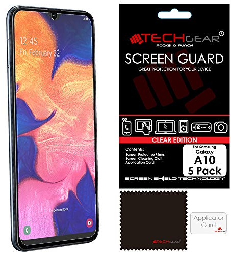 TECHGEAR [5 Pack] Screen Protectors Compatible with Samsung Galaxy A10, CLEAR LCD Screen Protectors Cover Guards