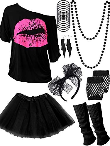 Blulu 17 Pcs 80s Costume Accessories Set for Women 80s Outfit for Cosplay Retro Theme Party