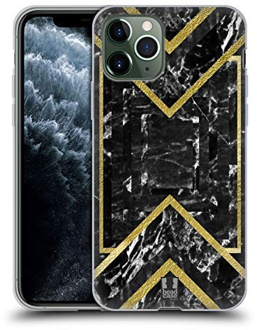 Head Case Designs Black And Gold Geometric Marble Gel Case [Military Grade Protection] Compatible with Apple iPhone 11 Pro and Compatible with MagSafe