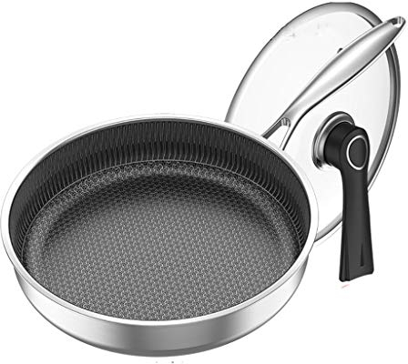 Fry Wok/poêle à frire/poêle antiadhésive en acier inoxydable 316 non revêtu/poêle avec couvercle (26/28/30 cm), pour plaque à induction, cuisinière à gaz (Size : 30cm)
