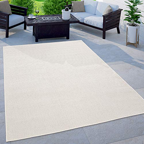 Paco Home Outdoor Teppich Flachgewebe Sisaloptik Modern Einfarbig meliert wetterfest & pflegeleicht Küchenteppich Ideal für Terrasse Balkon Garten, Grösse:160x220 cm, Farbe:Elfenbein