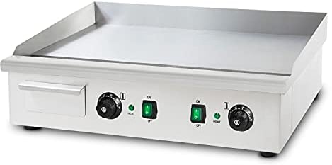 vertes Grillplatte Bratplatte Plancha Grill Elektrisch 4400W aus Edelstahl (Grillfläche Glatt 74x41cm, 2x Thermostat, 2x Temperatur 50-300°C, Spritz & Wärmeschutz, Fett Auffangbehälter, Gummifüße)
