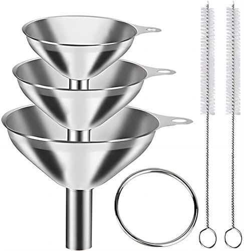 3 in 1 Metal Small Funnels for Filling Bottles Stainless Steel Small Kitchen Funnel Set for Transferring Essential Oils Liquid Fluid Spice Dry Ingredients Powder, Durable and Dishwasher Safe