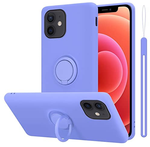 Cadorabo Hülle kompatibel mit Apple iPhone 12 MINI Schutzhülle TPU Silikon Case Liquid Design mit Ring Slim Kratzfest Liquidsilikon Microfaser Case Hülle für iPhone 12 MINI in Lila