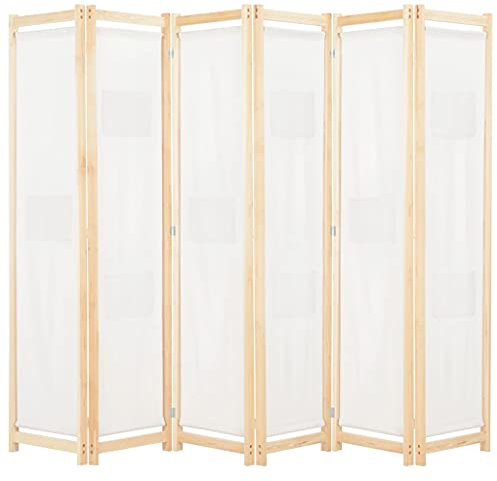 6-teiliger Raumteiler Klappbar mit 9 Taschen Freistehend Trennwand Holzrahmen Paravent Umkleide Sichtschutz Dekorative Wand Raumtrenner für Bad Schlafzimmer Wohnzimmer 240 x 170 x 4 cm Stoff