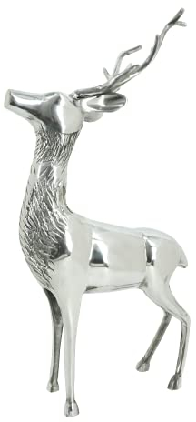 LesliLiving Deko Hirsch stehend Figur Aluminium Silber 41x25x77cm